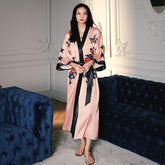 Satin Robes for Women Sexy Sleepwear Chiffon Bridesmaid Robe Pink Rose Bird Nightgown Leisure Wear Home Sleep Tops 2022 Summer